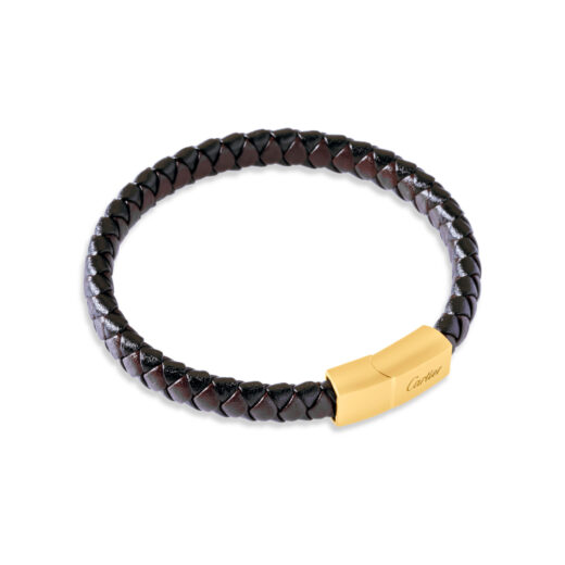Luxury Brown & Black Leather Bracelet with Gold Accent