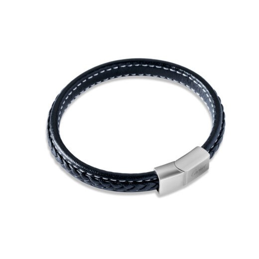 Luxury Black Leather Bracelet with Silver Accent